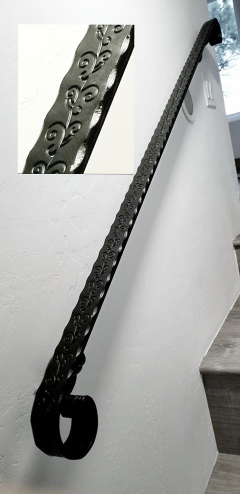 Hand Forged Hammered and Engraved Wrought Iron Handrail, Railing - Arc and Hammer