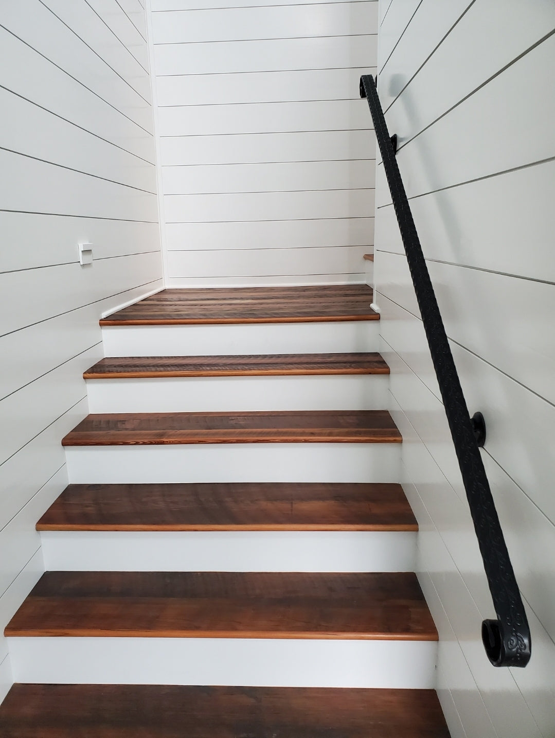 Hand Forged Hammered and Engraved Wrought Iron Handrail, Railing - Arc and Hammer