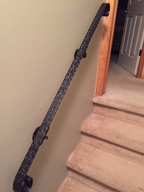 Hand Forged Hammered and Engraved Wrought Iron Handrail, Railing - Arc and Hammer